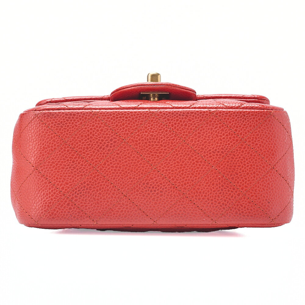 CHANEL Chain Shoulder Bag Minimat Telass? 17cm Caviar Skin Red Gold-Tone Hardware, Pre-Owned