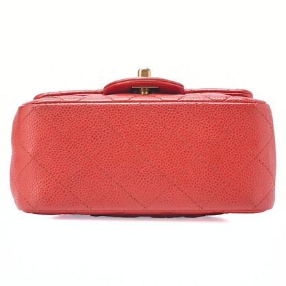 CHANEL Chain Shoulder Bag Minimat Telass? 17cm Caviar Skin Red Gold-Tone Hardware, Pre-Owned