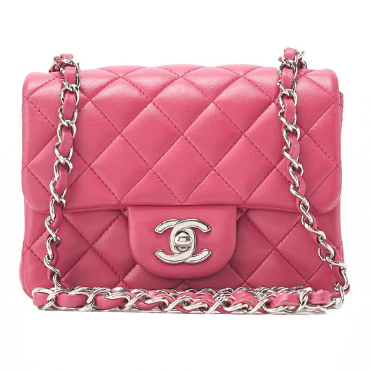 CHANEL Chain Shoulder Bag Minima Telass? 17cm Lambskin Pink Silver-Tone Hardware, Pre-Owned