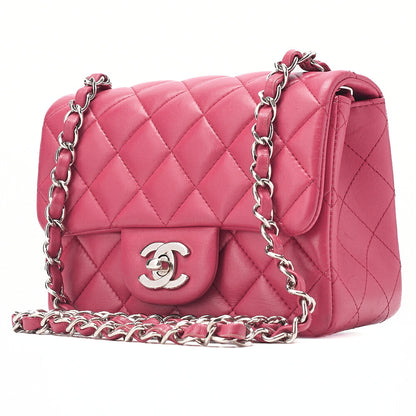 CHANEL Chain Shoulder Bag Minima Telass? 17cm Lambskin Pink Silver-Tone Hardware, Pre-Owned