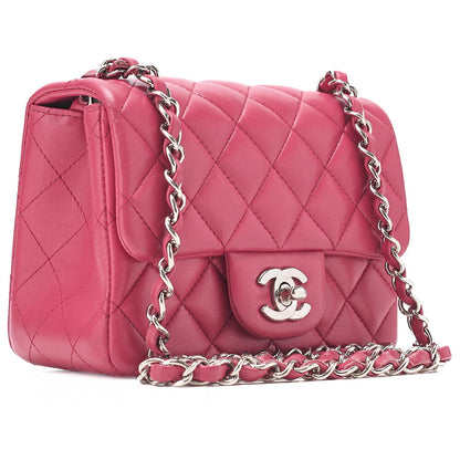 CHANEL Chain Shoulder Bag Minima Telass? 17cm Lambskin Pink Silver-Tone Hardware, Pre-Owned