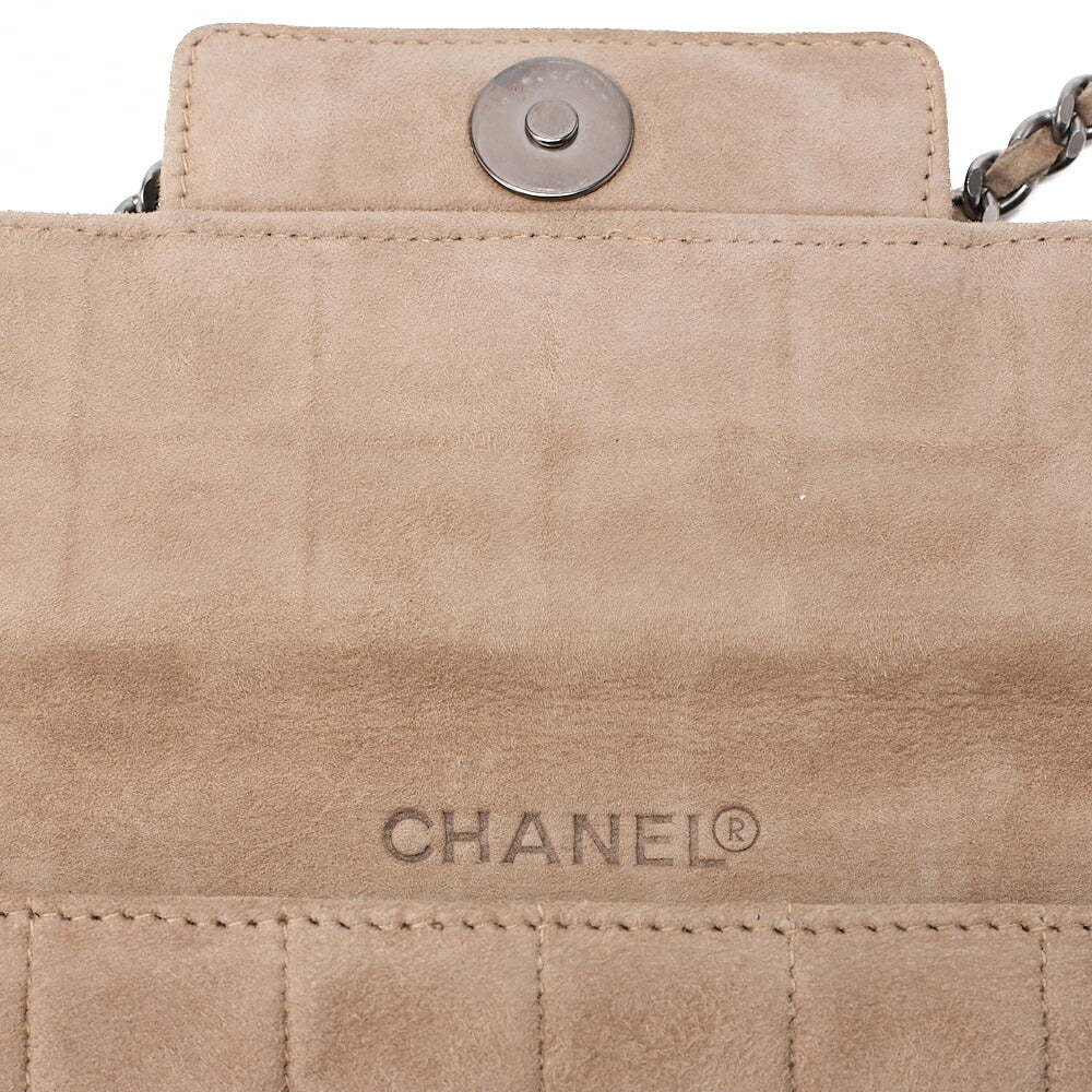 CHANEL Suede Chocolate Bar Rhinestone Chain Shoulder Beige Silver-Tone Hardware, Pre-Owned