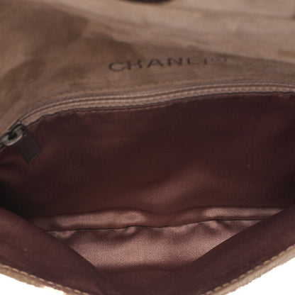 CHANEL Suede Chocolate Bar Rhinestone Chain Shoulder Beige Silver-Tone Hardware, Pre-Owned