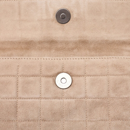 CHANEL Suede Chocolate Bar Rhinestone Chain Shoulder Beige Silver-Tone Hardware, Pre-Owned