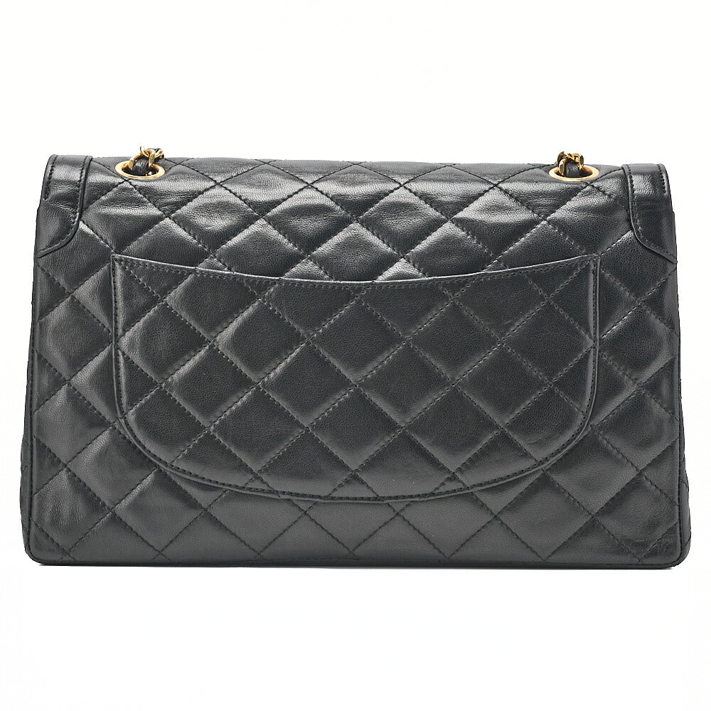 CHANEL Lambskin Matelasse 26cm Paris Limited Double Flap Shoulder Bag Black Gold-Tone Hardware, Pre-Owned