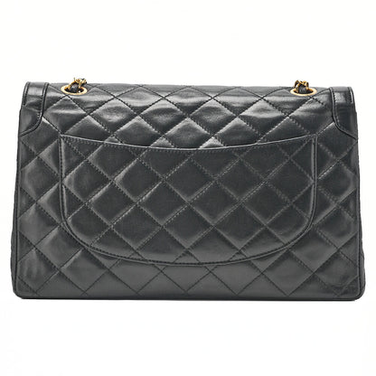 CHANEL Lambskin Matelasse 26cm Paris Limited Double Flap Shoulder Bag Black Gold-Tone Hardware, Pre-Owned