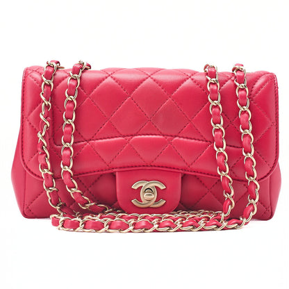 CHANEL Lambskin Matelasse Single Flap Chain Shoulder Red Gold-Tone Hardware, Pre-Owned
