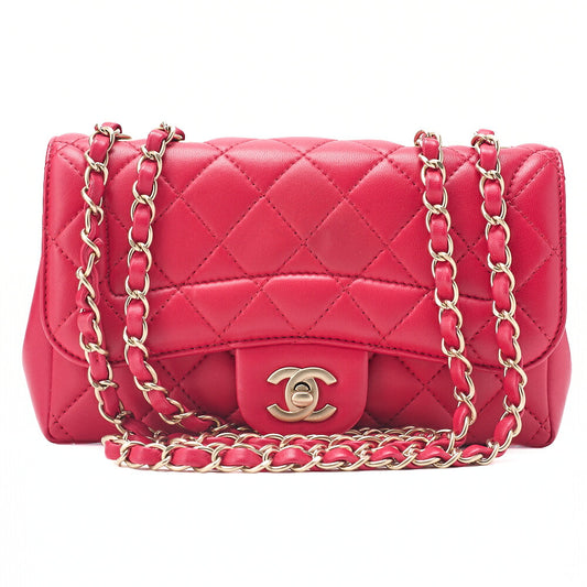 CHANEL Lambskin Matelasse Single Flap Chain Shoulder Red Gold-Tone Hardware, Pre-Owned