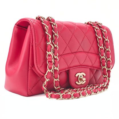 CHANEL Lambskin Matelasse Single Flap Chain Shoulder Red Gold-Tone Hardware, Pre-Owned