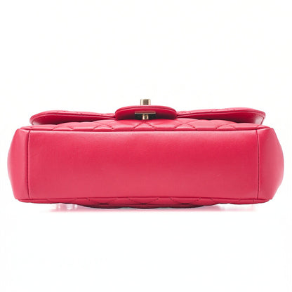 CHANEL Lambskin Matelasse Single Flap Chain Shoulder Red Gold-Tone Hardware, Pre-Owned