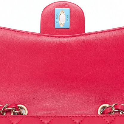 CHANEL Lambskin Matelasse Single Flap Chain Shoulder Red Gold-Tone Hardware, Pre-Owned