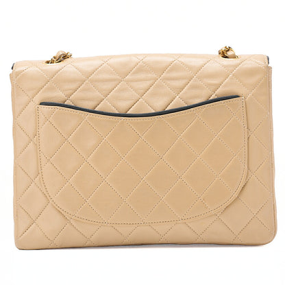 CHANEL Matelasse Single Plap Chain Shoulder Beige x Black Gold-Tone Hardware, Pre-Owned