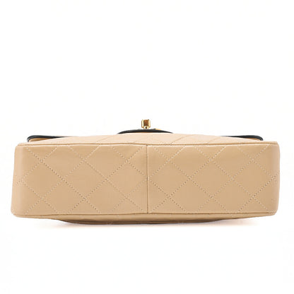 CHANEL Matelasse Single Plap Chain Shoulder Beige x Black Gold-Tone Hardware, Pre-Owned