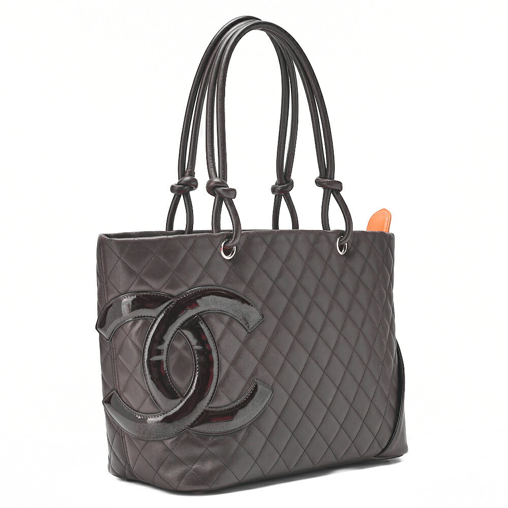 CHANEL Cambonline Calf Leather x Enamel Large Tote Bag Brown x Black Silver-Tone Hardware, Pre-Owned