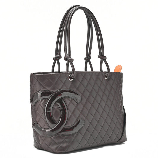 CHANEL Cambonline Calf Leather x Enamel Large Tote Bag Brown x Black Silver-Tone Hardware, Pre-Owned