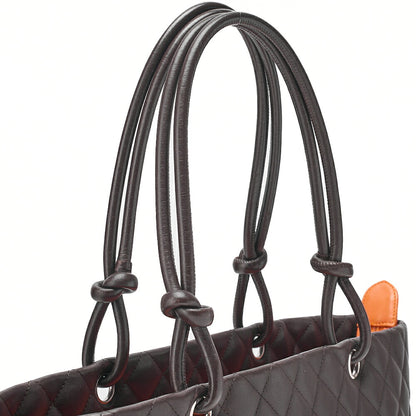 CHANEL Cambonline Calf Leather x Enamel Large Tote Bag Brown x Black Silver-Tone Hardware, Pre-Owned