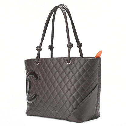 CHANEL Cambonline Calf Leather x Enamel Large Tote Bag Brown x Black Silver-Tone Hardware, Pre-Owned
