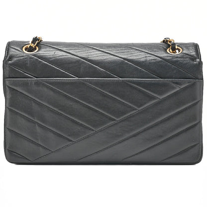 CHANEL Lambskin Bias Stitch Turn Lock Chain Shoulder Black Gold-Tone Hardware, Pre-Owned