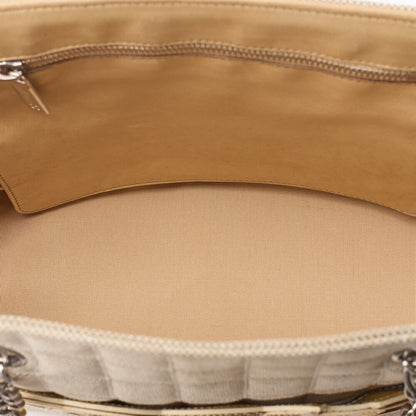 CHANEL Tote Bag Choco Bar Camellia No.5 Canvas Yellow x Beige Silver-Tone Hardware, Pre-Owned