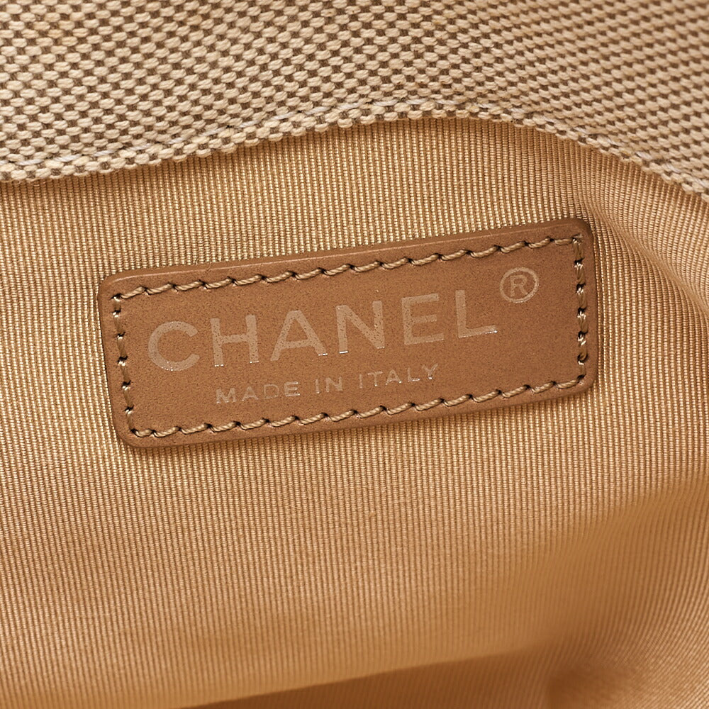 CHANEL Tote Bag Choco Bar Camellia No.5 Canvas Yellow x Beige Silver-Tone Hardware, Pre-Owned