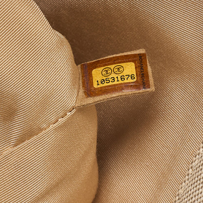 CHANEL Tote Bag Choco Bar Camellia No.5 Canvas Yellow x Beige Silver-Tone Hardware, Pre-Owned