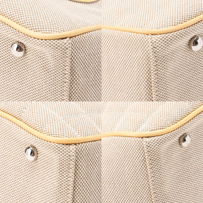 CHANEL Tote Bag Choco Bar Camellia No.5 Canvas Yellow x Beige Silver-Tone Hardware, Pre-Owned