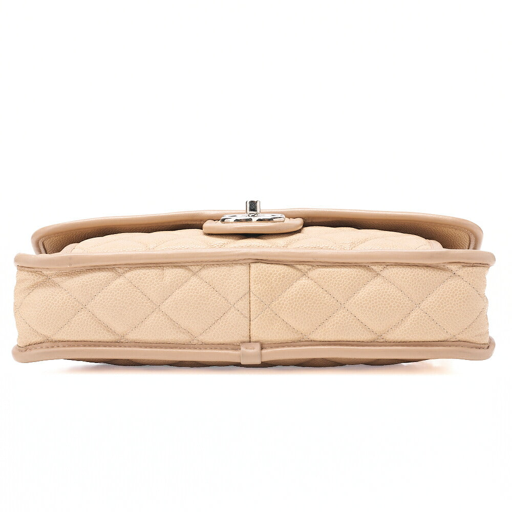 CHANEL Caviar Skin French Riviera Single Flap Chain Shoulder Bag Beige Silver-Tone Hardware, Pre-Owned