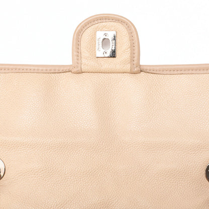 CHANEL Caviar Skin French Riviera Single Flap Chain Shoulder Bag Beige Silver-Tone Hardware, Pre-Owned