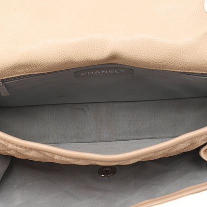 CHANEL Caviar Skin French Riviera Single Flap Chain Shoulder Bag Beige Silver-Tone Hardware, Pre-Owned