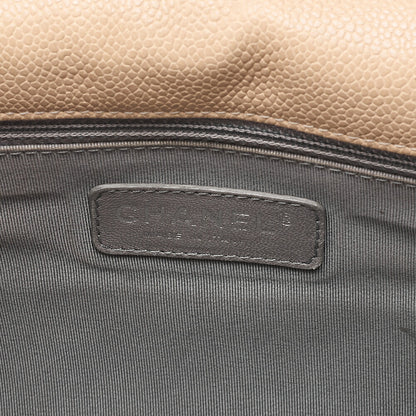 CHANEL Caviar Skin French Riviera Single Flap Chain Shoulder Bag Beige Silver-Tone Hardware, Pre-Owned