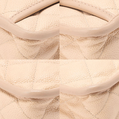 CHANEL Caviar Skin French Riviera Single Flap Chain Shoulder Bag Beige Silver-Tone Hardware, Pre-Owned