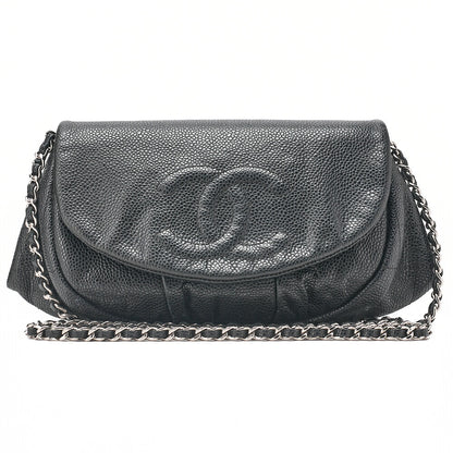 CHANEL Caviar Skin Coco Mark Half Moon Chain Wallet Black Silver-Tone Hardware, Pre-Owned