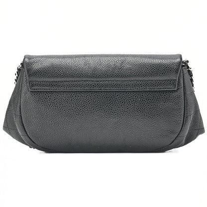 CHANEL Caviar Skin Coco Mark Half Moon Chain Wallet Black Silver-Tone Hardware, Pre-Owned