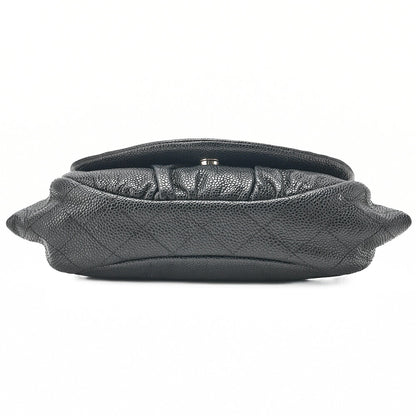 CHANEL Caviar Skin Coco Mark Half Moon Chain Wallet Black Silver-Tone Hardware, Pre-Owned