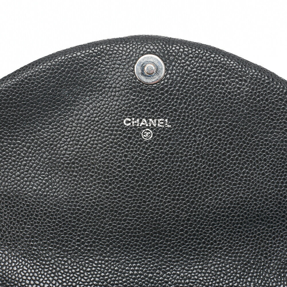 CHANEL Caviar Skin Coco Mark Half Moon Chain Wallet Black Silver-Tone Hardware, Pre-Owned