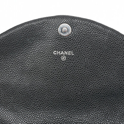 CHANEL Caviar Skin Coco Mark Half Moon Chain Wallet Black Silver-Tone Hardware, Pre-Owned