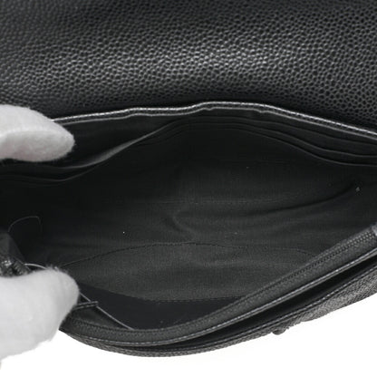 CHANEL Caviar Skin Coco Mark Half Moon Chain Wallet Black Silver-Tone Hardware, Pre-Owned