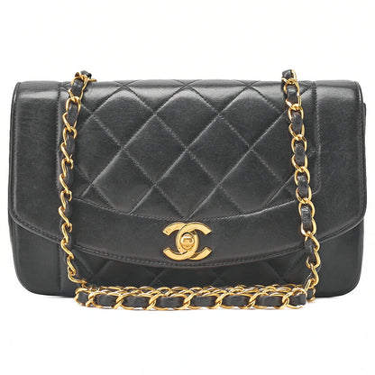 CHANEL Lambskin Matelasse Diana Flap Chain Shoulder Black Gold-Tone Hardware, Pre-Owned