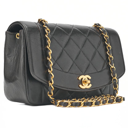 CHANEL Lambskin Matelasse Diana Flap Chain Shoulder Black Gold-Tone Hardware, Pre-Owned