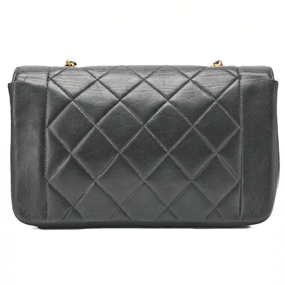 CHANEL Lambskin Matelasse Diana Flap Chain Shoulder Black Gold-Tone Hardware, Pre-Owned