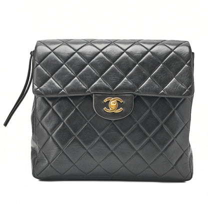 CHANEL Lambskin Matelasse Turn Lock Chain Backpack Black Gold-Tone Hardware, Pre-Owned