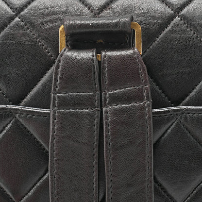 CHANEL Lambskin Matelasse Turn Lock Chain Backpack Black Gold-Tone Hardware, Pre-Owned