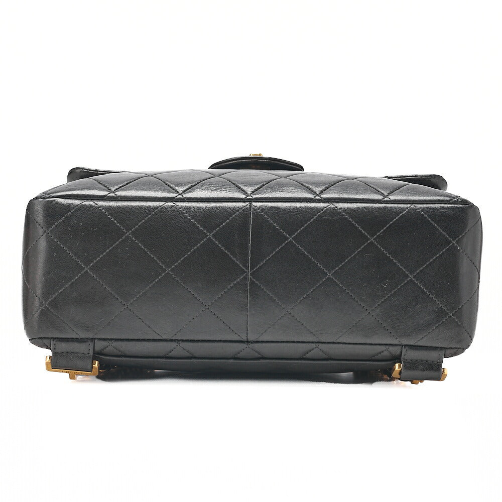 CHANEL Lambskin Matelasse Turn Lock Chain Backpack Black Gold-Tone Hardware, Pre-Owned