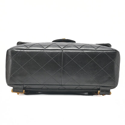 CHANEL Lambskin Matelasse Turn Lock Chain Backpack Black Gold-Tone Hardware, Pre-Owned