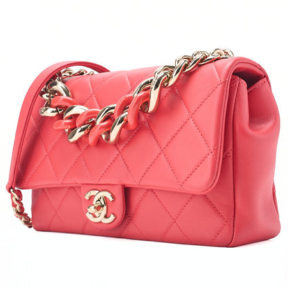 CHANEL Lambskin Matelasse 2WAY Chain Shoulder Red Gold-Tone Hardware, Pre-Owned