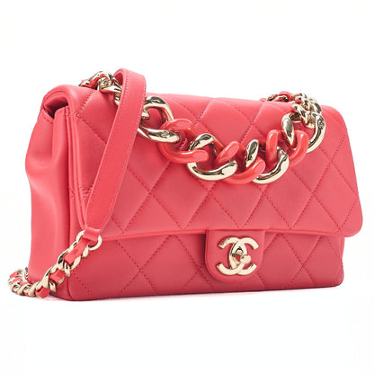 CHANEL Lambskin Matelasse 2WAY Chain Shoulder Red Gold-Tone Hardware, Pre-Owned