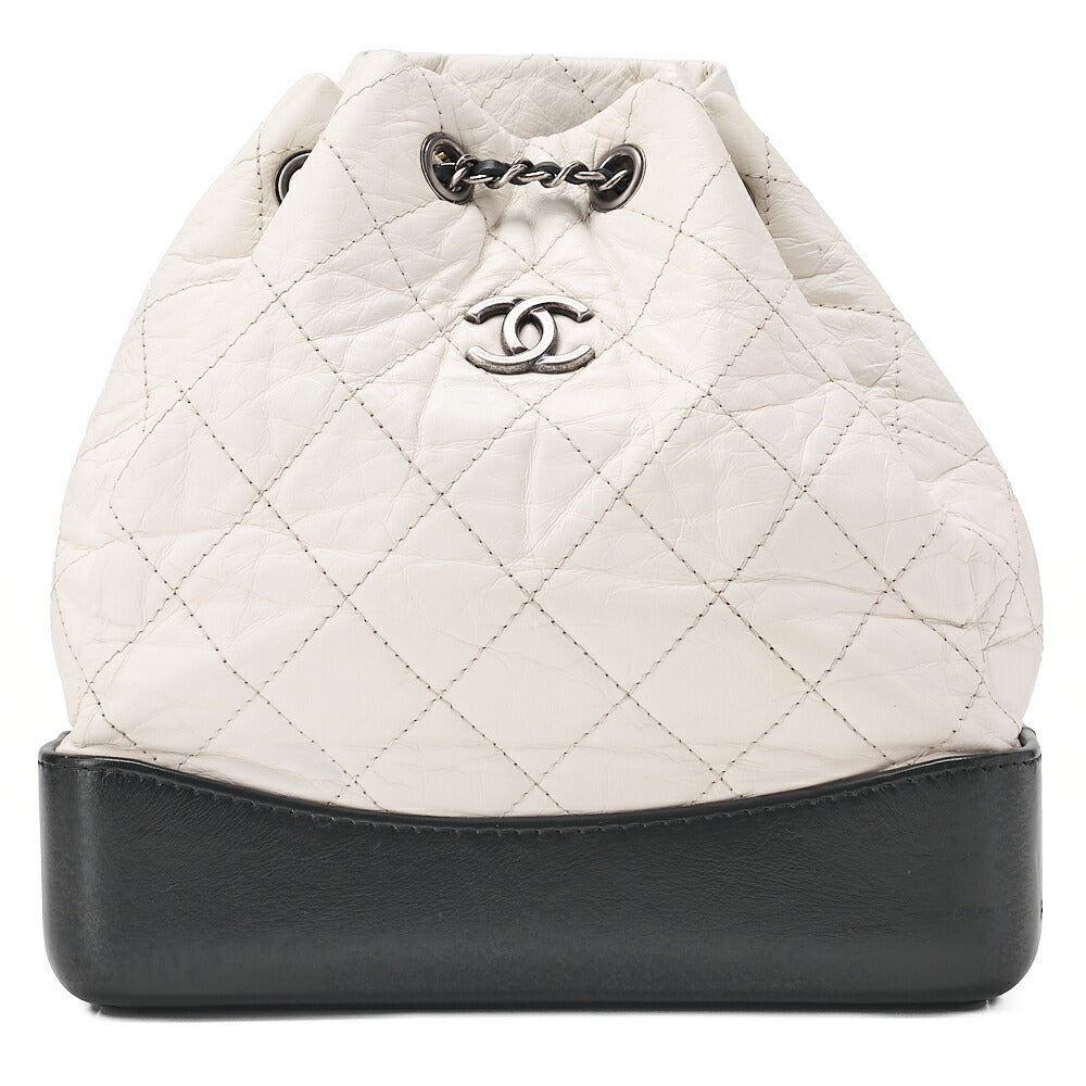 CHANEL Vintage Calf Matelasse Chain Backpack Black x White Gold x Silver-Tone Hardware, Pre-Owned