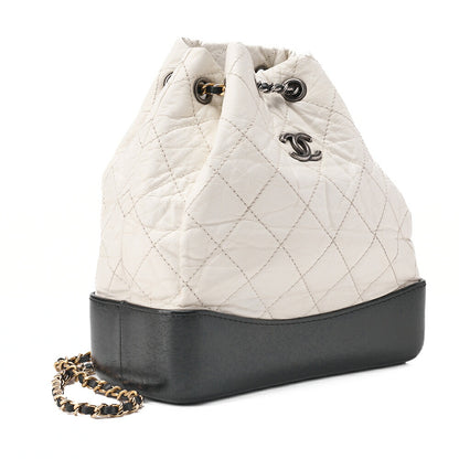 CHANEL Vintage Calf Matelasse Chain Backpack Black x White Gold x Silver-Tone Hardware, Pre-Owned