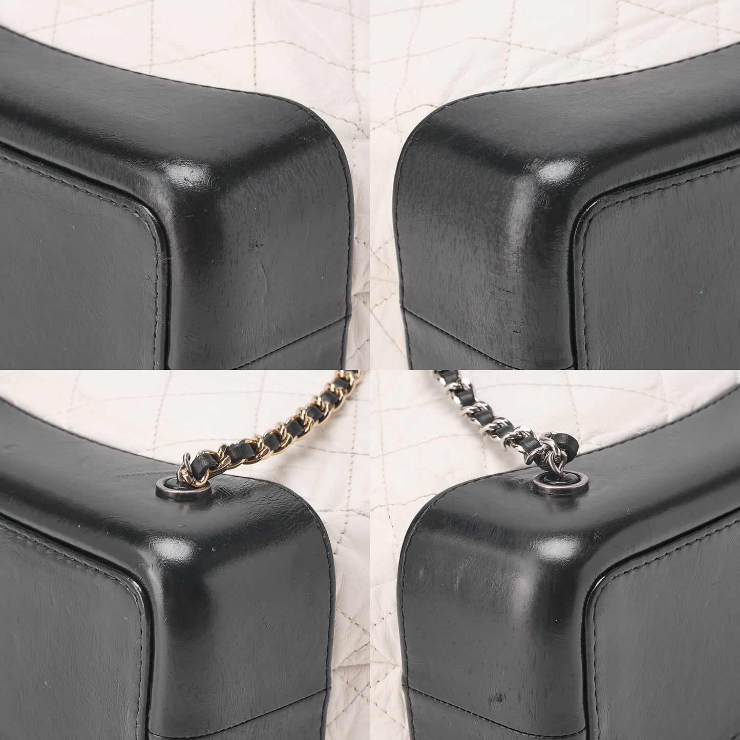 CHANEL Vintage Calf Matelasse Chain Backpack Black x White Gold x Silver-Tone Hardware, Pre-Owned