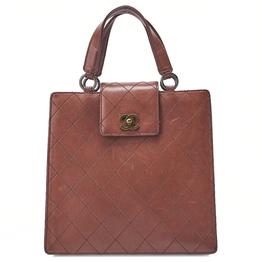 CHANEL Lambskin Matelasse Bicolore Handbag Brown Gold-Tone Hardware, Pre-Owned